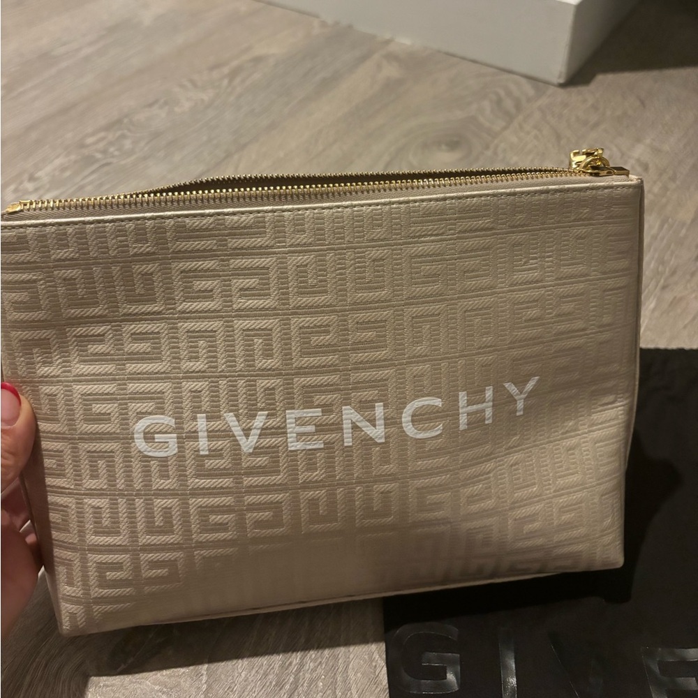 Givenchy large canvas wristlet purse in ivory with gold hardware